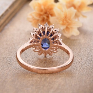 Oval Cut Lab Sapphire Engagement Ring Rose Gold Halo - Etsy