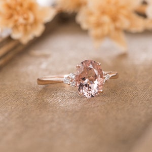 Morganite Engagement Ring Rose Gold Bridal Ring Cluster Solitaire Oval Cut Half Eternity Diamond Simple Women Anniversary Antique Wedding image 8