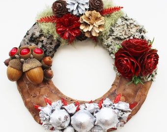 Natural Christmas Wreath - Corona di Pino Cono - Rustic Winter Wreath - Regalo del Ringraziamento