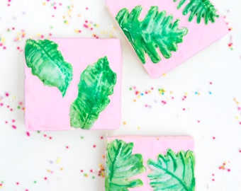 3D Textured Plants on Pink Cookie Set Vegan Gluten-free