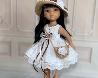4 piece white outfit, clothes for Paola Reina Doll, little Darling doll, dress, hat, underskirt , purse