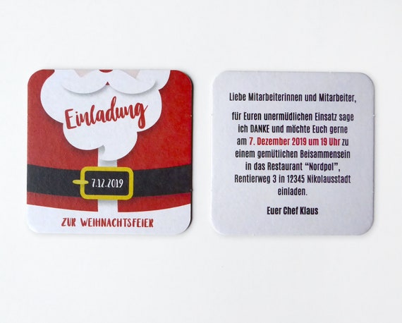 Einladung Bierdeckel Zur Weihnachtsfeier Weihnachten Etsy