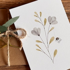 Postal "Gracias" en papel natural de estilo escandinavo con araña