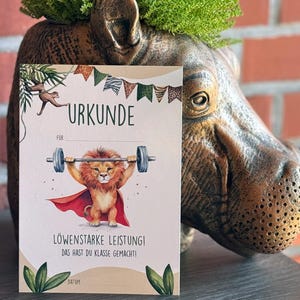 Certificaat A5, "Leeuwachtige prestatie!" als beloning, na een examen, operatie, injectie, etc.