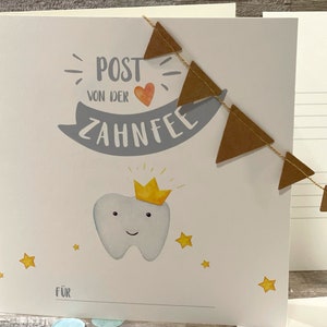 Post von der Zahnfee, Karte mit Zertifikat / Zahnkalender + Umschlag