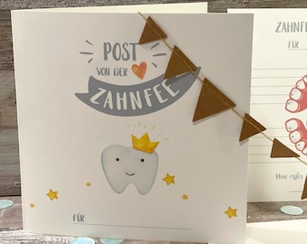 Mail from the Tooth Fairy, card with certificate / dental calendar + envelope