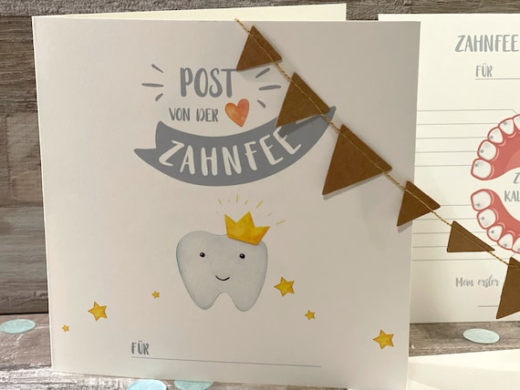 Post von der Zahnfee, Karte mit Zertifikat / Zahnkalender + Umschlag