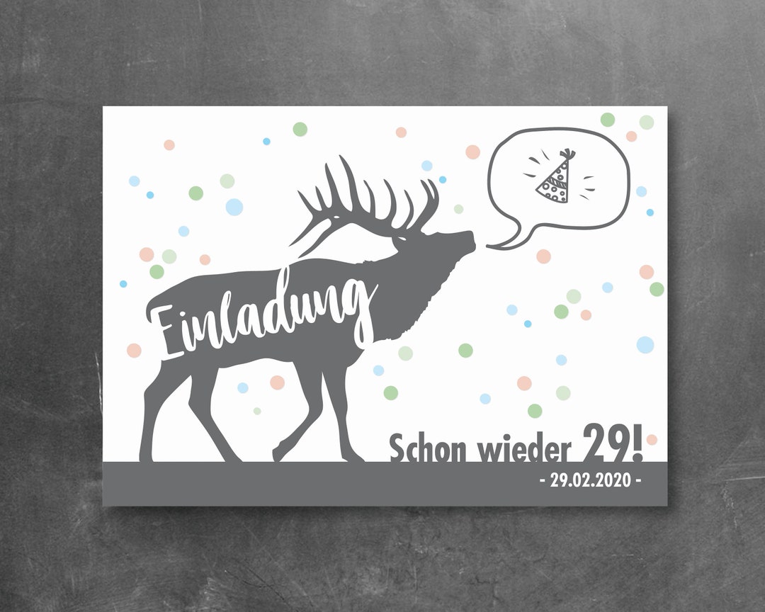 Einladung zum Geburtstag "Schon wieder 29!", Postkarte, Hirsch Etsy.de
