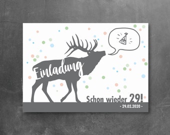 Einladung zum Geburtstag "Schon wieder 29!", Postkarte, Hirsch