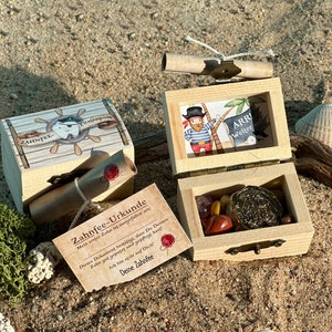 Zahnfee-Piratenschatztruhe mit Münze, Urkunde und echten Edelsteinen!