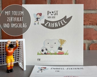 Post von der Zahnfee, Fußball-Karte mit Zertifikat / Zahnkalender + Umschlag