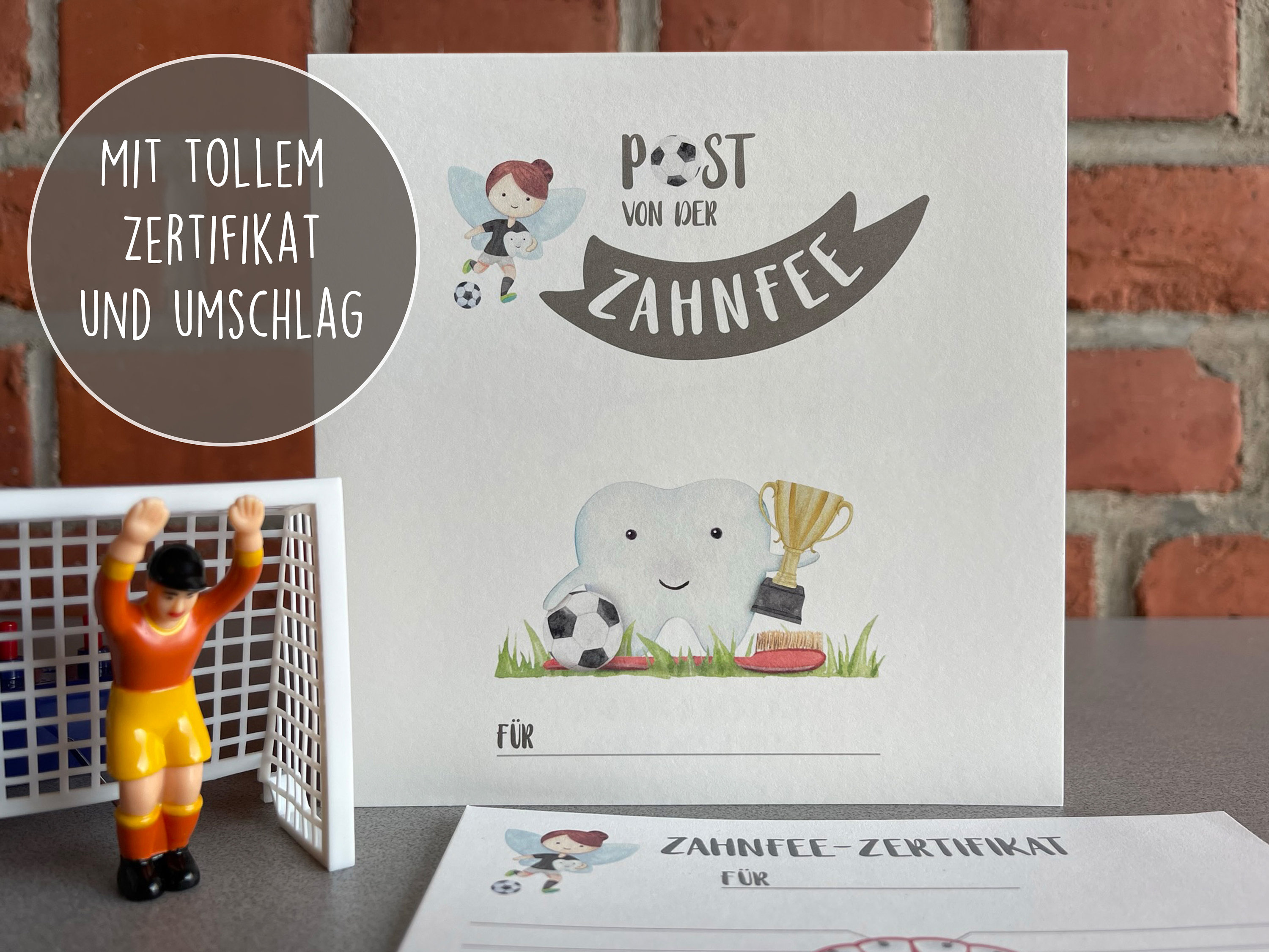 Post from the Tooth Fairy, Football Card with Certificate / Tooth Calendar + Envelope
