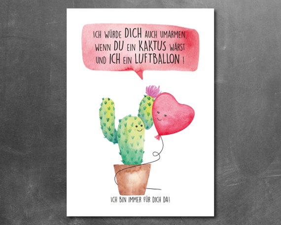 Postkartengru an Freundin / Freund: "Ich wrde dich auch umarmen, wenn du  ein Kaktus wrst und ich ein Luftballon" - Etsy sterreich