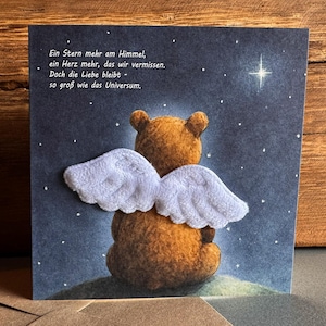 Carte de condoléances moderne avec "Angel Bear" - "Une étoile de plus dans le ciel..."
