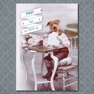 Ansichtkaart Vintage Hond "Post voor jou!"