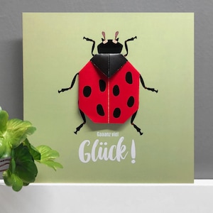 Karte "Gaaanz viel Glück!" handgefalteter Marienkäfer - Geburtstag, bevorstehende Prüfung oder OP