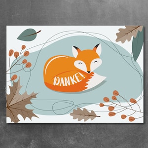 Herbstliche Postkarte mit Fuchs "Danke!"