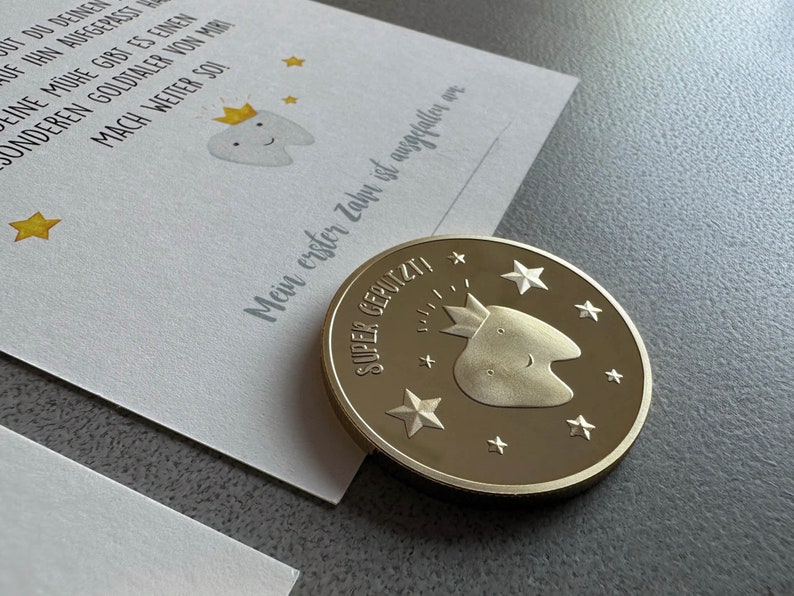 Tooth fairy surprise: Great coin in a velvet bag with a tooth fairy greeting image 3