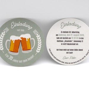 Birthday invitation as a beer mat "Only XX years on the lid!", personalized