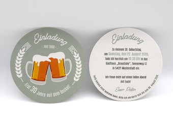 Birthday invitation as a beer mat "Only XX years on the mat!", personalized