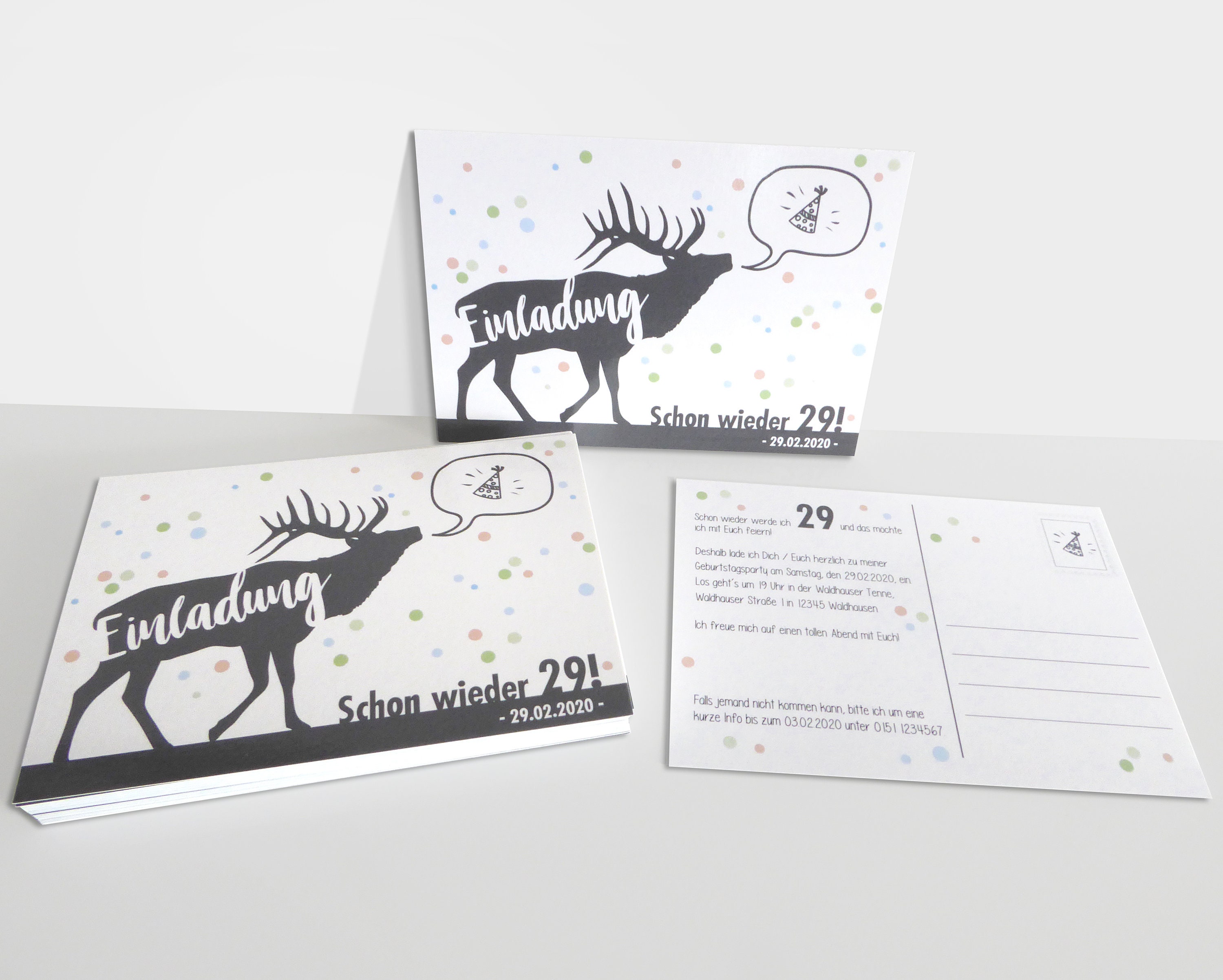 Einladung zum Geburtstag Schon wieder 29, Postkarte, Hirsch Etsy.de