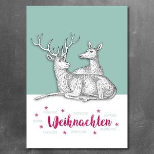 Carte postale noël avec cerfs et chevreuils