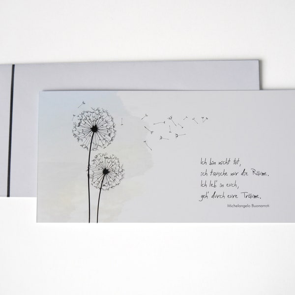 Trauerkarte + Umschlag, Motiv Pusteblume, modern
