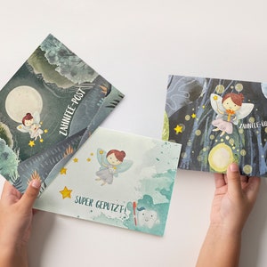 Ensemble de 3 cartes de vœux magiques de fée des dents pour les petits héros des dents