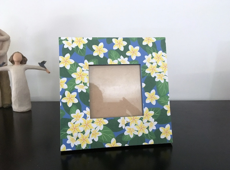 Small Square Wooden Photo Frame tropical flowers