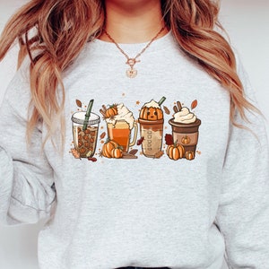 Fall coffee sweatshirt, cute fall latte sweatshirt, fall pumpkin spice sweatshirt, thanksgiving coffee lover, Halloween pumpkin iced frappe