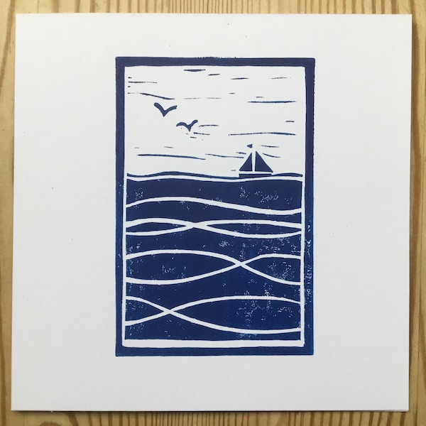 Lino print greetings card -Sailing boat