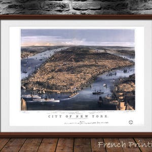 Mappa di NEW YORK NYC da una vecchia vista a volo d'uccello, decorazione murale