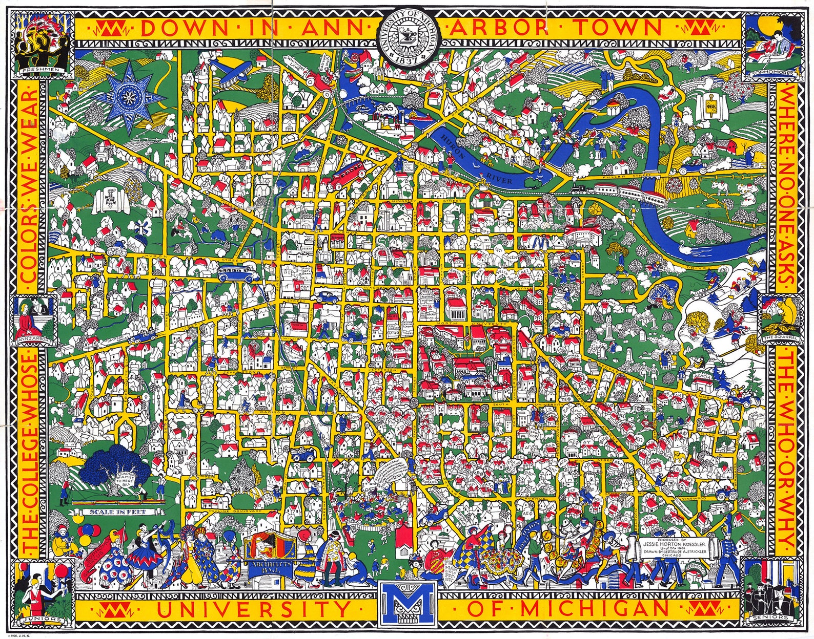 ANN ARBOR University map MICHIGAN vintage wall art campus | Etsy
