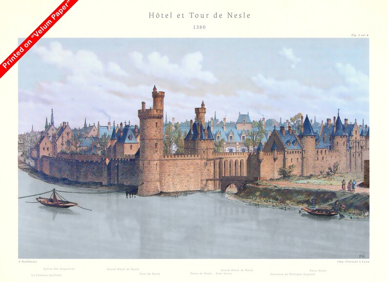 Paris art print Tour de Nesle Litographs French antique image 3