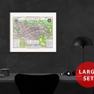Mappa di OXFORD university campus di arte muro vintage Inghilterra