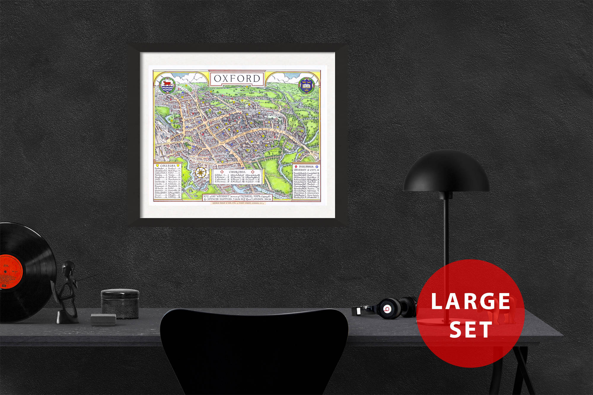 OXFORD university map ENGLAND vintage wall art campus