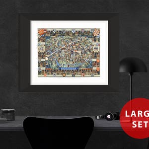 Carte de CAMBRIDGE University campus d’art murale vintage Angleterre