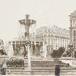 Paris wall art CHATEAU d&#39;EAU lithograph french antique