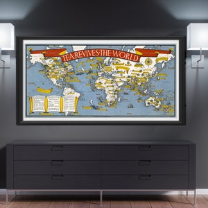 Arte della parete mappa mondo avventura di sailling "tè fa rivivere il mondo", scoperta del mondo, regioni Geografia Atlante antico