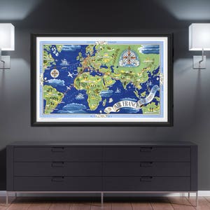 Arte della parete mappa mondo 1934 aria avventura sailling Francia, scoperta del mondo, regioni Geografia Atlante antico