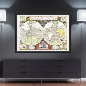 Avventura mondo mappa muro arte 1577 sailling, scoperta del mondo, regioni Geografia Atlante antico