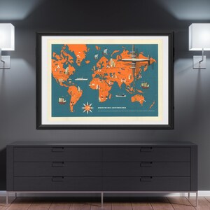 Mondo mappa muro arte avventura di sailling Deutsche LUFTHANSA, scoperta del mondo, antica di regioni Geografia Atlante