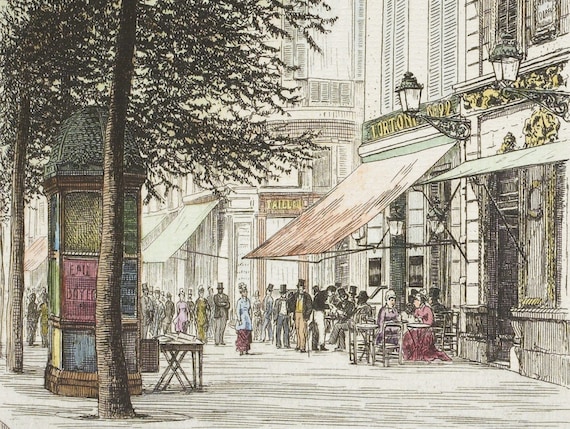 Paris Wall Art CAFE TORTONI Lithograph French Antique - Etsy