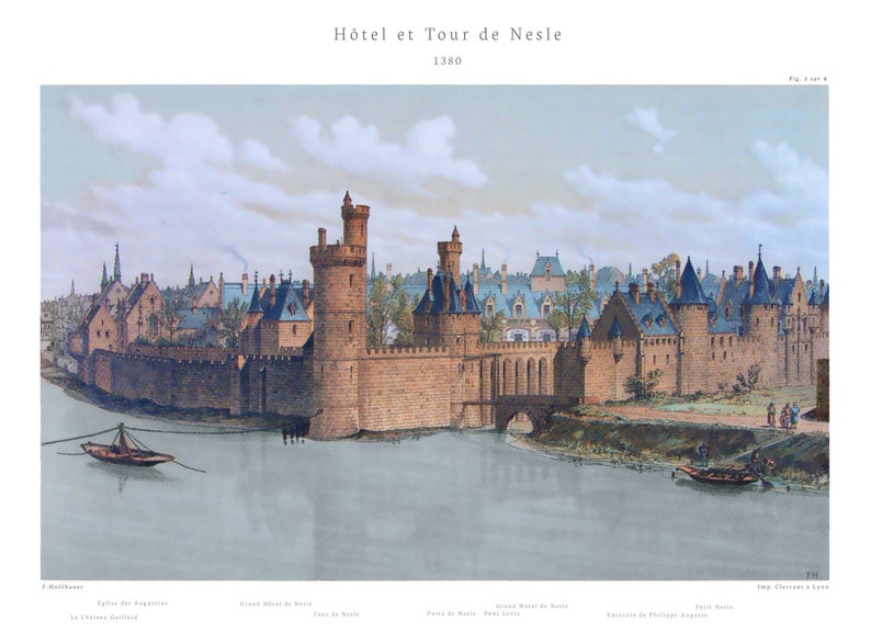 Paris art print Tour de Nesle Litographs French antique image 4