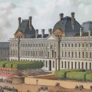 Parijs art print &quot;Le Louvre&quot; Litographs Frans antiek