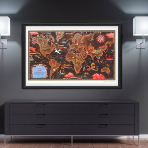 Arte della parete mappa mondo 1948 aria avventura sailling Francia, scoperta del mondo, regioni Geografia Atlante antico