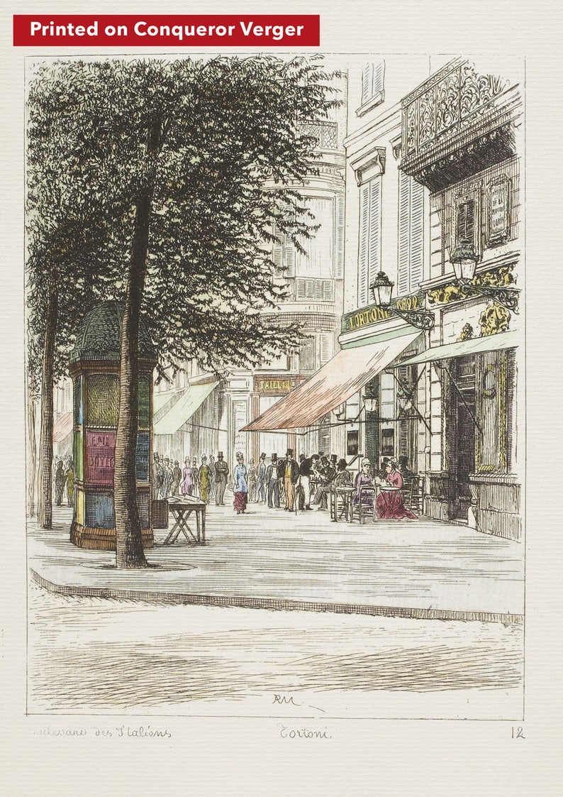 Paris wall art CAFE TORTONI lithograph french antique