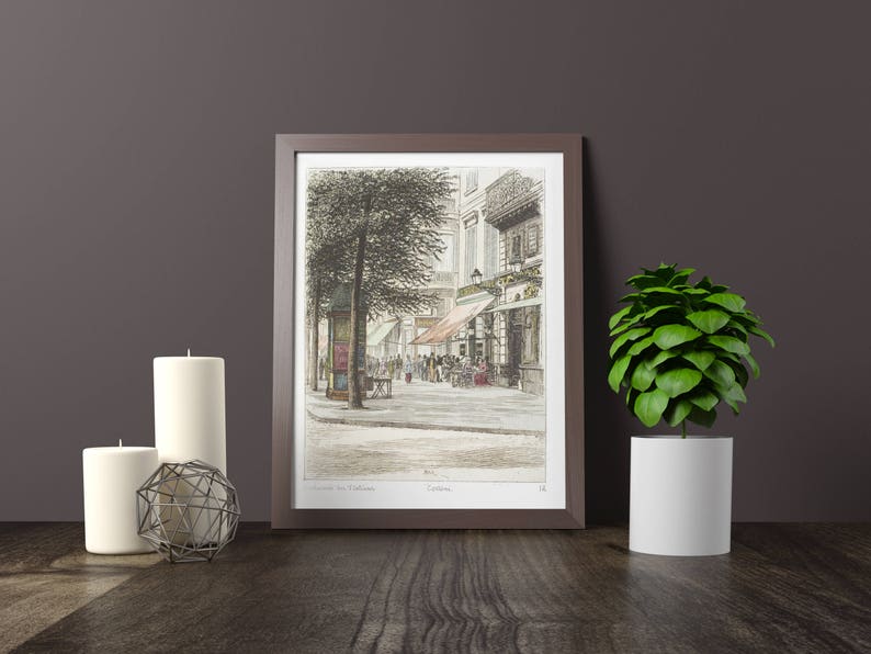 Paris wall art CAFE TORTONI lithograph french antique