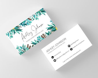 Diseño de tarjeta de presentación personalizada, aceites esenciales Young Living, tarjeta de presentación imprimible, acuarela botánica, aceite esencial Thieves, descargable