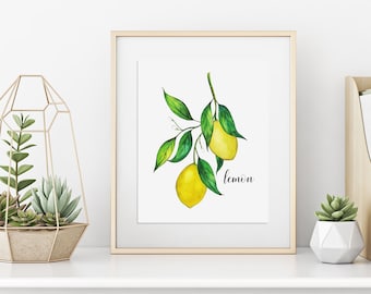 Lemon Print / Botanical Print / Watercolor Art / Botanical Artwork / Essential Oil Art / Holistic Healing / Young Living